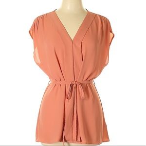 She + Sky Peach Pink Tie-Waist Blouse